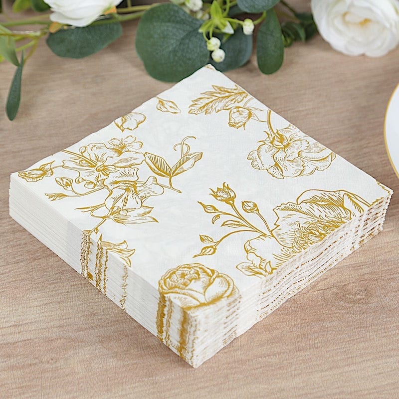 50 Paper 2-Ply Dinner Napkins in French Toile Floral Pattern