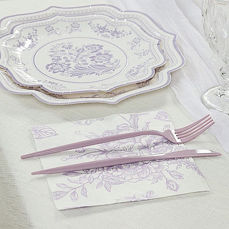 50 Paper Cocktail Napkins 2-Ply with Matte French Toile Floral Pattern - White