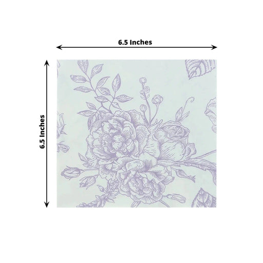 50 Paper Cocktail Napkins 2-Ply with Matte French Toile Floral Pattern - White