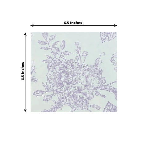 50 Paper Cocktail Napkins 2-Ply with Matte French Toile Floral Pattern - White
