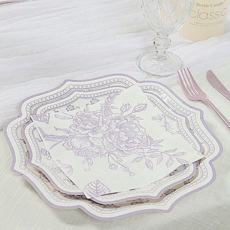 50 Paper Cocktail Napkins 2-Ply with Matte French Toile Floral Pattern - White