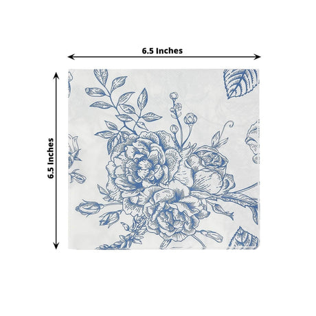 50 Paper Cocktail Napkins 2-Ply with Matte French Toile Floral Pattern - White