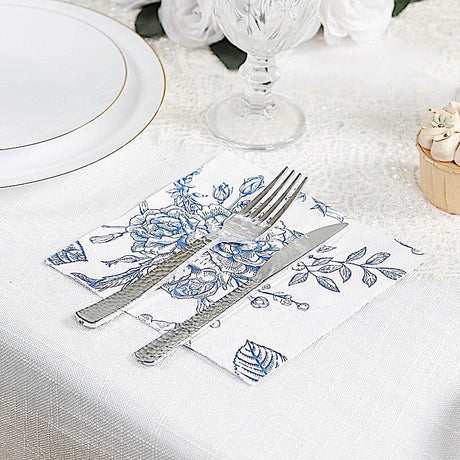 50 Paper Cocktail Napkins 2-Ply with Matte French Toile Floral Pattern - White