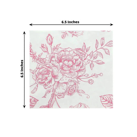 50 Paper Cocktail Napkins 2-Ply with Matte French Toile Floral Pattern - White