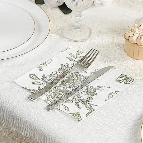 50 Paper Cocktail Napkins 2-Ply with Matte French Toile Floral Pattern - White