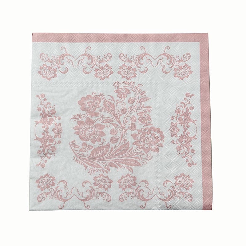 50 Paper Cocktail Napkins in French Toile Floral Pattern NAP_BEV26_PINK