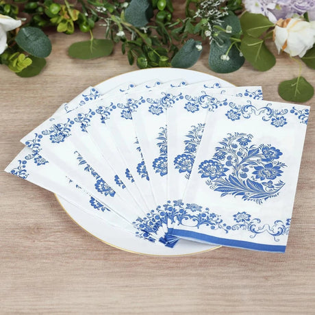 50 Paper Dinner Napkins in French Toile Floral Pattern - White