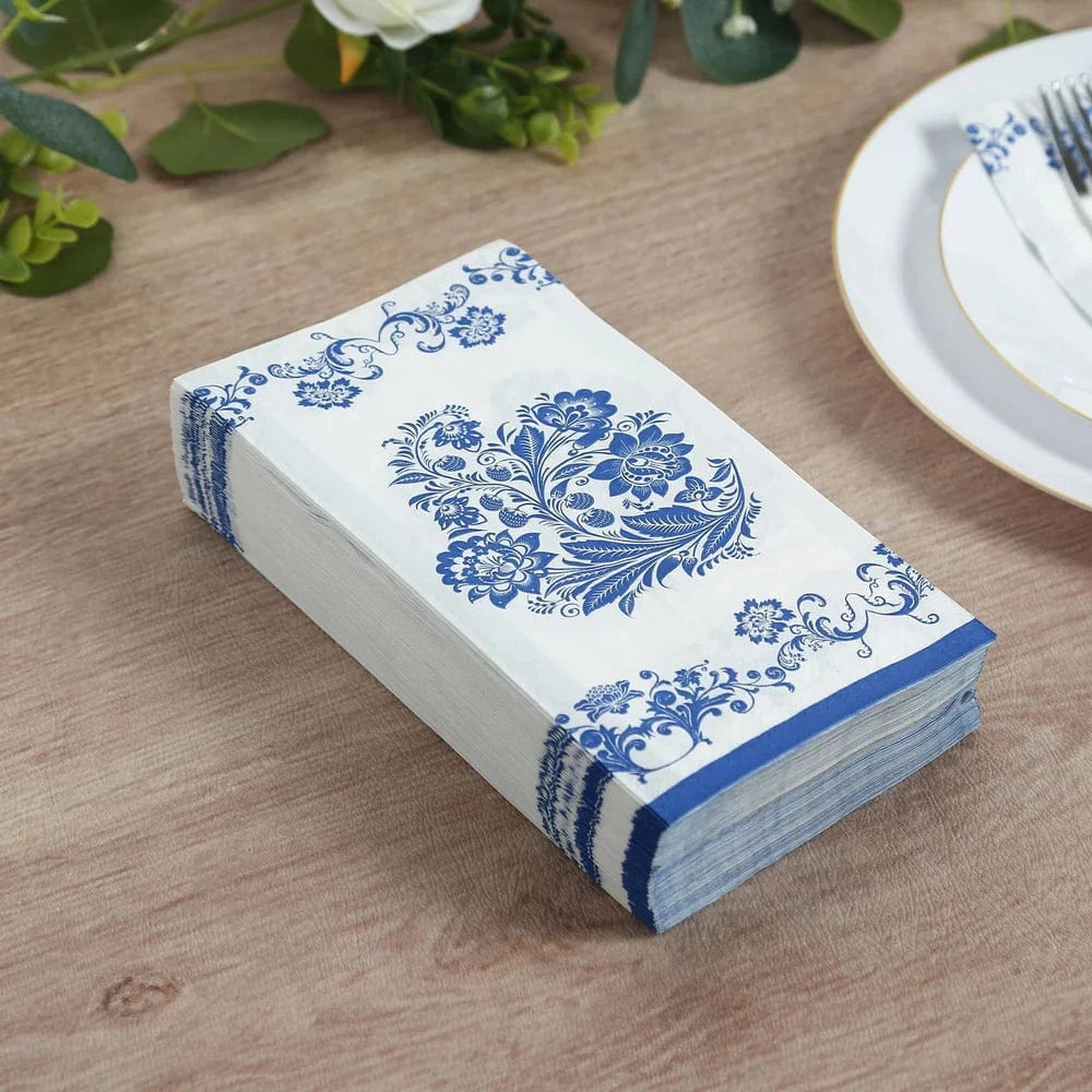 50 Paper Dinner Napkins in French Toile Floral Pattern - White