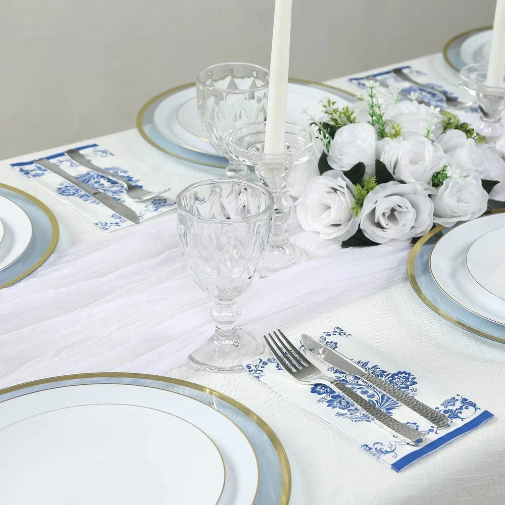 50 Paper Dinner Napkins in French Toile Floral Pattern - White