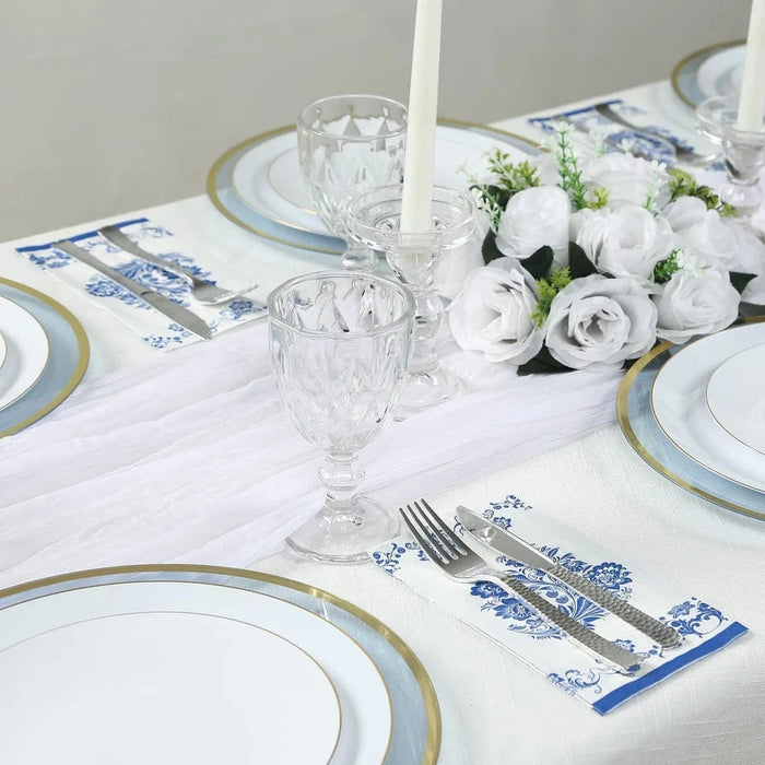 50 Paper Dinner Napkins in French Toile Floral Pattern - White