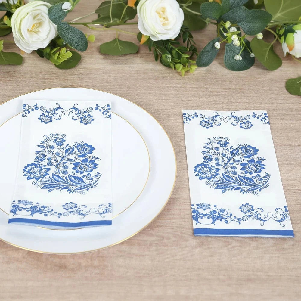 50 Paper Dinner Napkins in French Toile Floral Pattern - White