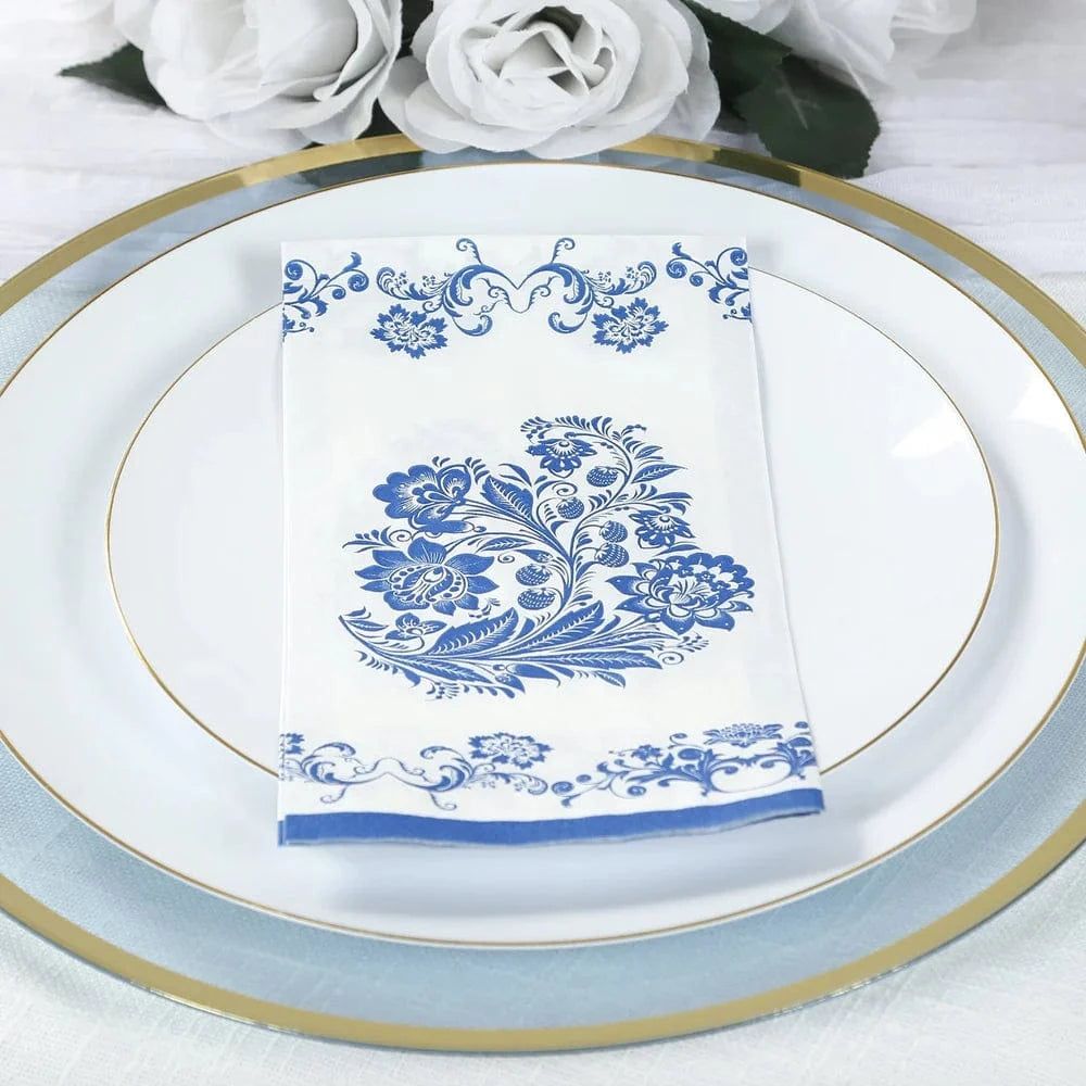 50 Paper Dinner Napkins in French Toile Floral Pattern - White