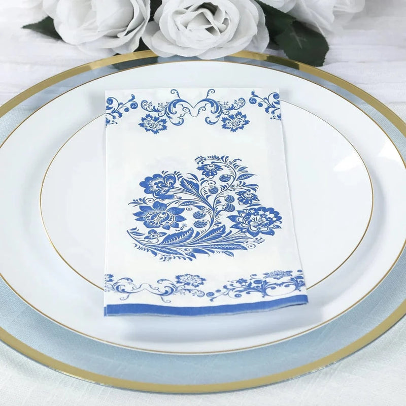 50 Paper Dinner Napkins in French Toile Floral Pattern - White
