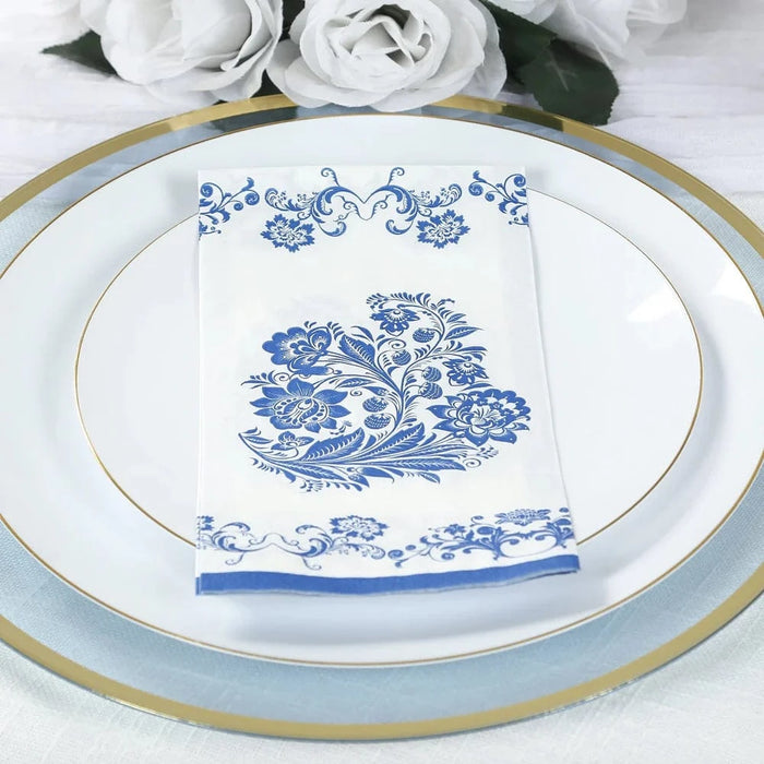 50 Paper Dinner Napkins in French Toile Floral Pattern - White