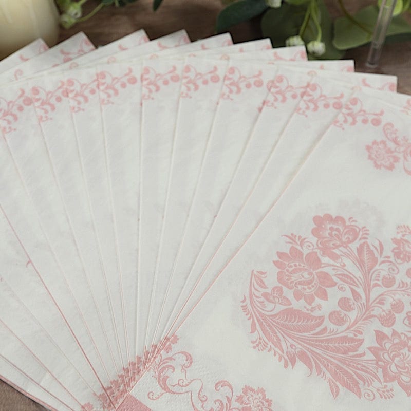 50 Paper Dinner Napkins in French Toile Floral Pattern - White and Pink NAP_DIN26_PINK