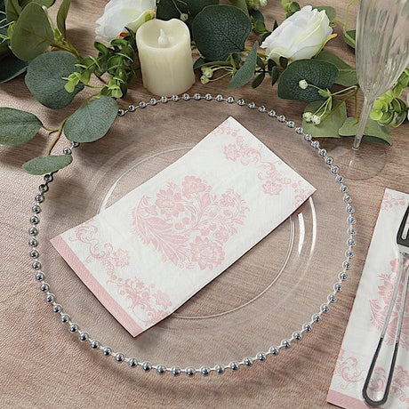 50 Paper Dinner Napkins in French Toile Floral Pattern - White and Pink NAP_DIN26_PINK