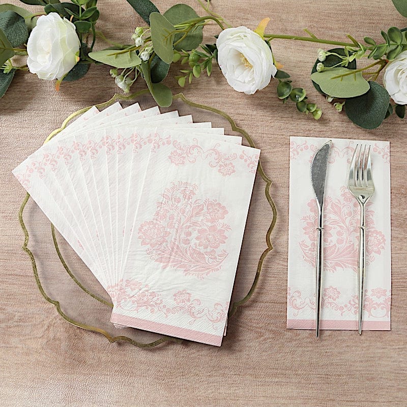 50 Paper Dinner Napkins in French Toile Floral Pattern - White and Pink NAP_DIN26_PINK