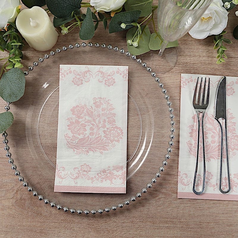 50 Paper Dinner Napkins in French Toile Floral Pattern - White and Pink NAP_DIN26_PINK