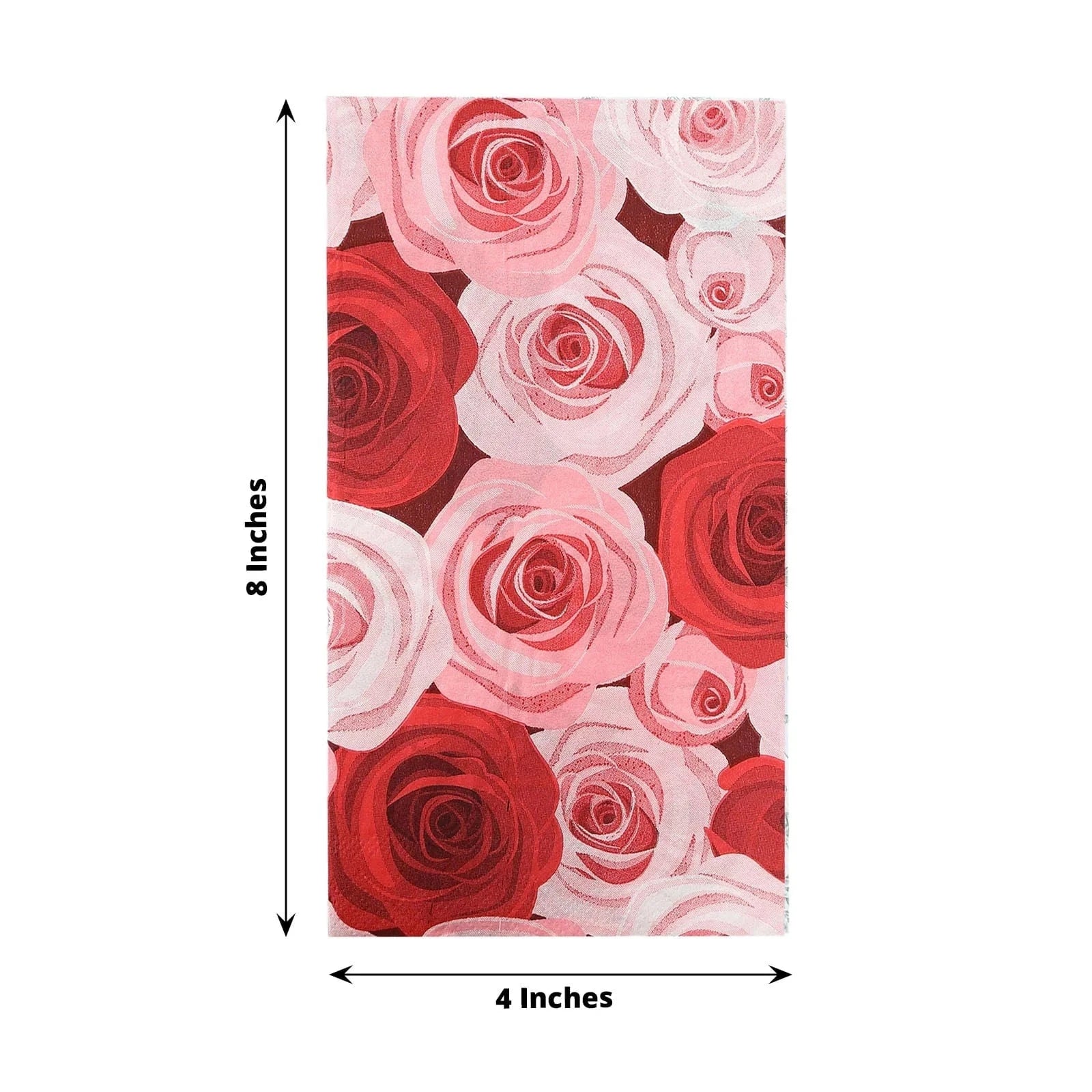 50 Paper Disposable Dinner Napkins with Rose Print - Red and Pink NAP_DIN08_RSE