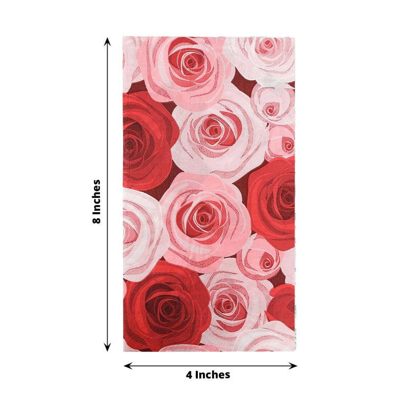 50 Paper Disposable Dinner Napkins with Rose Print - Red and Pink NAP_DIN08_RSE