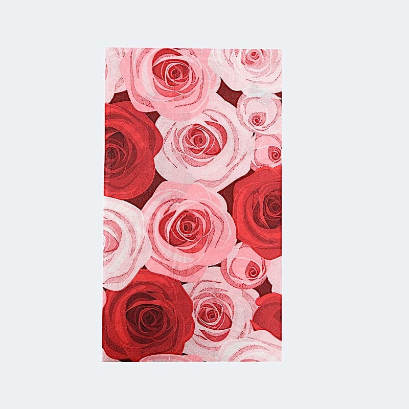 50 Paper Disposable Dinner Napkins with Rose Print - Red and Pink NAP_DIN08_RSE