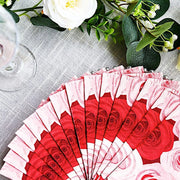 50 Paper Disposable Dinner Napkins with Rose Print - Red and Pink NAP_DIN08_RSE