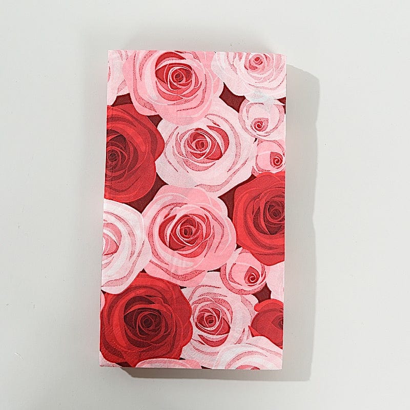 50 Paper Disposable Dinner Napkins with Rose Print - Red and Pink NAP_DIN08_RSE