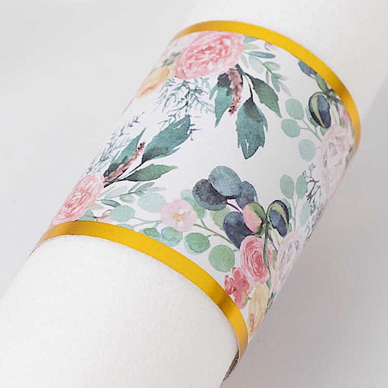 50 Paper Napkin Rings Floral Print