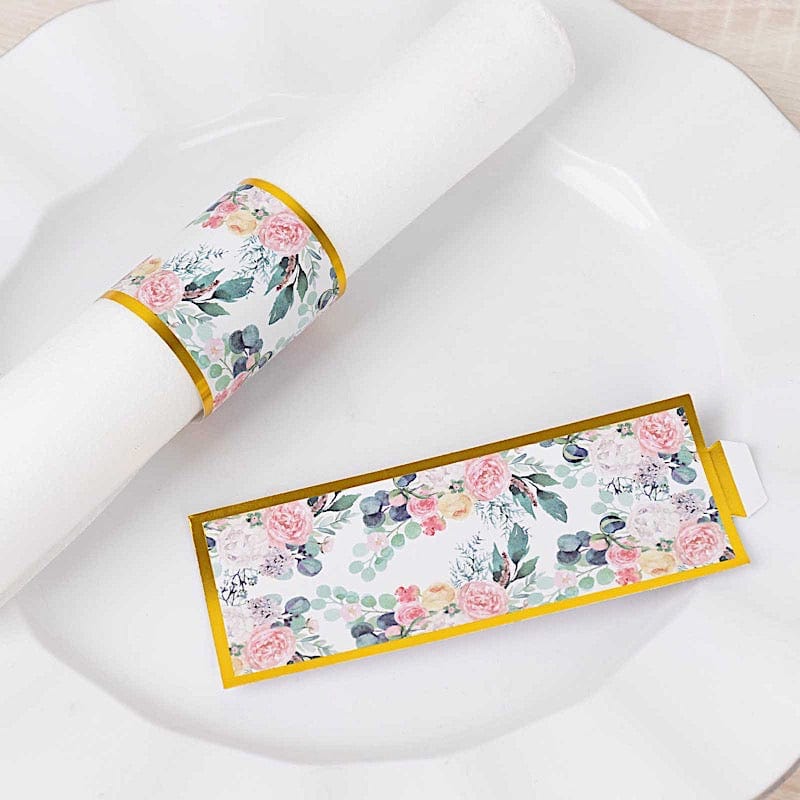 50 Paper Napkin Rings Floral Print
