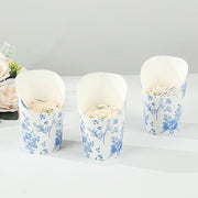 50 Paper Popcorn Box Cone Cups with French Toile Floral Pattern- White and Blue DSP_PPBO_002_14_FLOR_BLUE