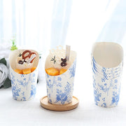 50 Paper Popcorn Box Cone Cups with French Toile Floral Pattern- White and Blue DSP_PPBO_002_14_FLOR_BLUE