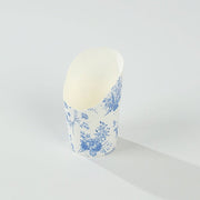 50 Paper Popcorn Box Cone Cups with French Toile Floral Pattern- White and Blue DSP_PPBO_002_14_FLOR_BLUE