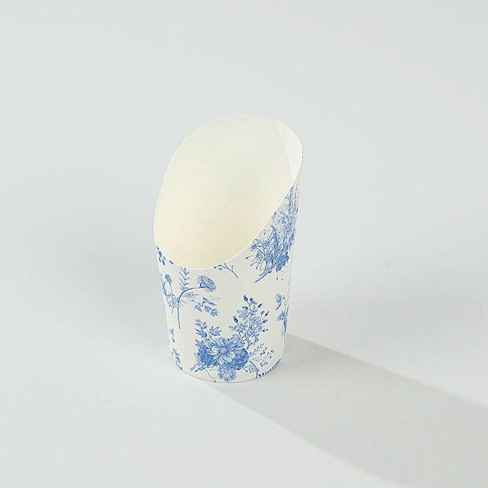 50 Paper Popcorn Box Cone Cups with French Toile Floral Pattern- White and Blue DSP_PPBO_002_14_FLOR_BLUE