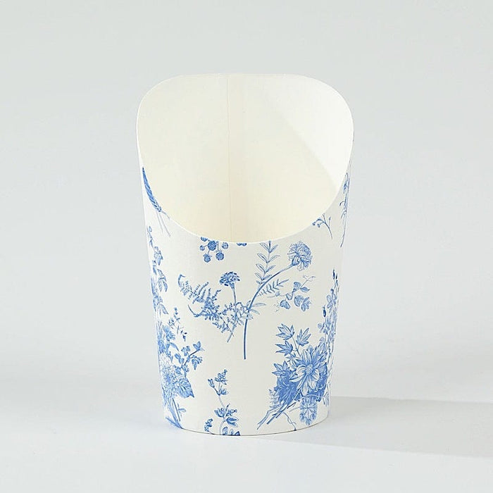 50 Paper Popcorn Box Cone Cups with French Toile Floral Pattern- White and Blue DSP_PPBO_002_14_FLOR_BLUE