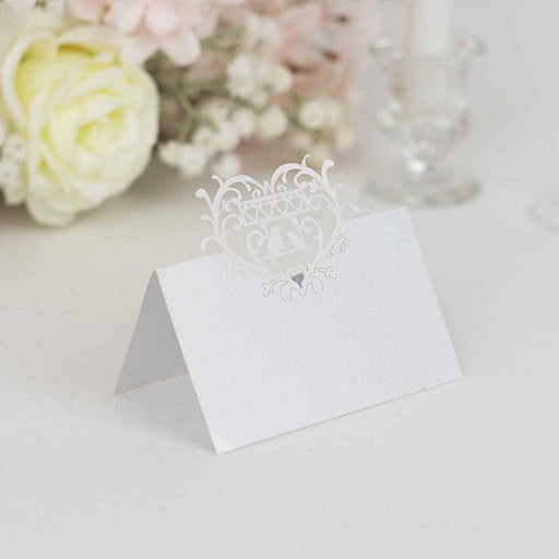 50 Paper Table Name Place Cards with Laser Cut Heart Top - White CARD_PAP01_2X4_WHT