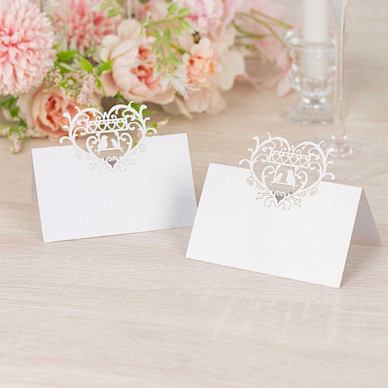 50 Paper Table Name Place Cards with Laser Cut Heart Top - White CARD_PAP01_2X4_WHT