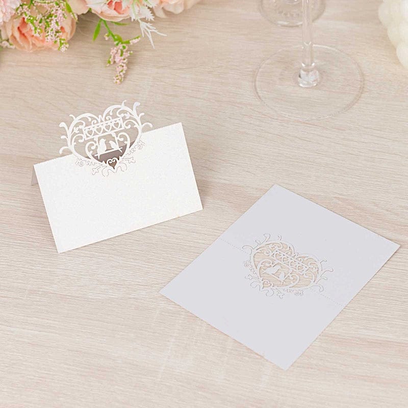 50 Paper Table Name Place Cards with Laser Cut Heart Top - White CARD_PAP01_2X4_WHT