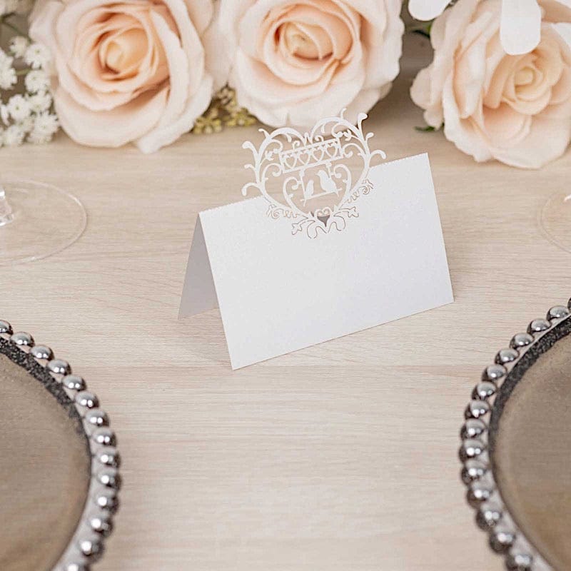 50 Paper Table Name Place Cards with Laser Cut Heart Top - White CARD_PAP01_2X4_WHT