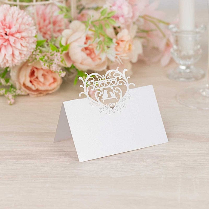 50 Paper Table Name Place Cards with Laser Cut Heart Top - White CARD_PAP01_2X4_WHT