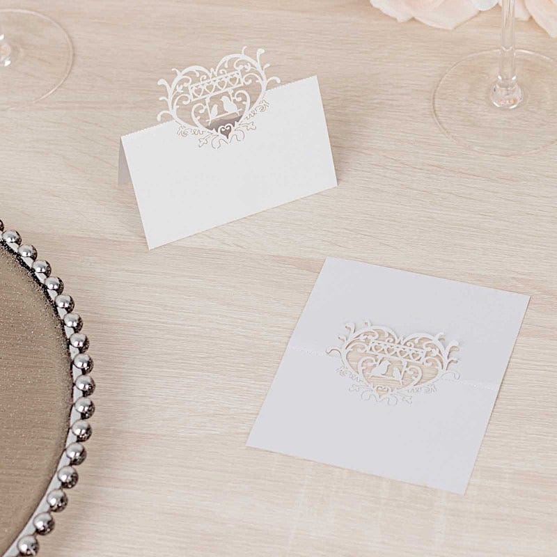 50 Paper Table Name Place Cards with Laser Cut Heart Top - White CARD_PAP01_2X4_WHT