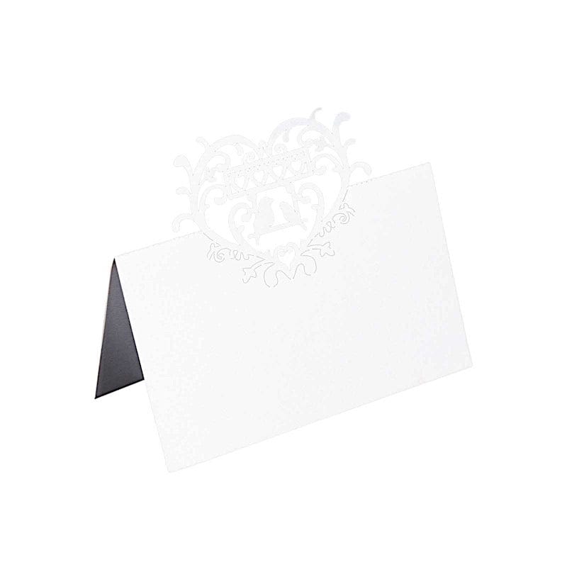 50 Paper Table Name Place Cards with Laser Cut Heart Top - White CARD_PAP01_2X4_WHT