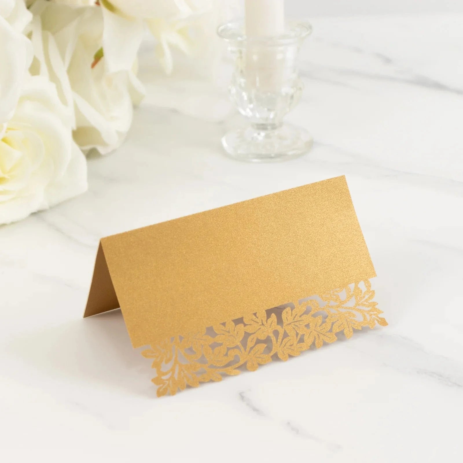 50 Paper Table Name Place Cards with Laser Cut Leaf Vine Design