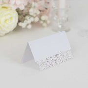 50 Paper Table Name Place Cards with Laser Cut Leaf Vine Design - White CARD_PAP02_2X4_WHT