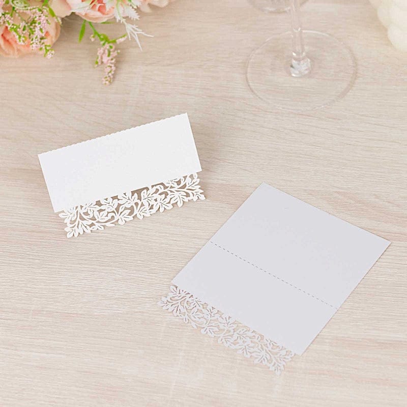 50 Paper Table Name Place Cards with Laser Cut Leaf Vine Design - White CARD_PAP02_2X4_WHT