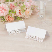 50 Paper Table Name Place Cards with Laser Cut Leaf Vine Design - White CARD_PAP02_2X4_WHT