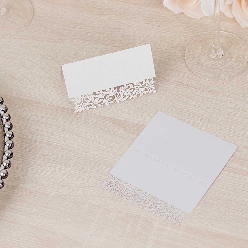 50 Paper Table Name Place Cards with Laser Cut Leaf Vine Design - White CARD_PAP02_2X4_WHT