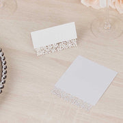 50 Paper Table Name Place Cards with Laser Cut Leaf Vine Design - White CARD_PAP02_2X4_WHT