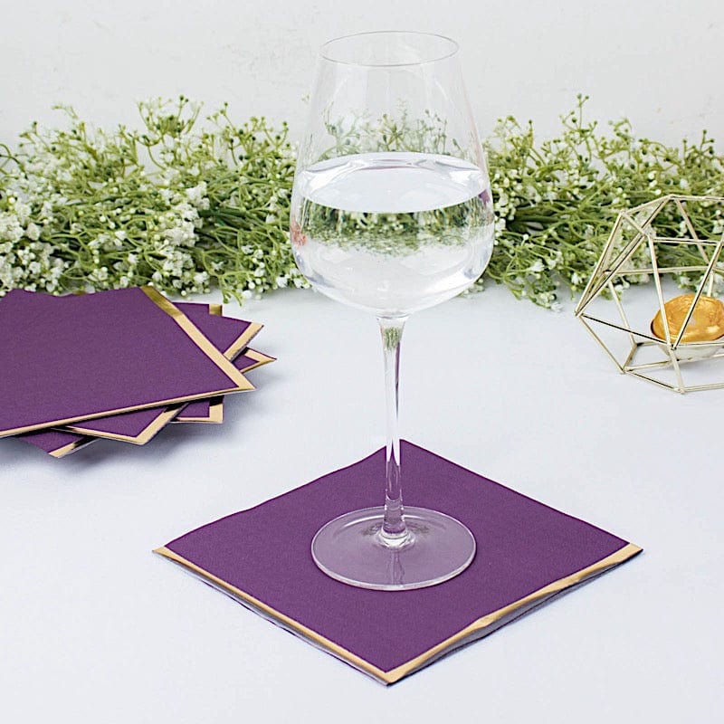 50 Pastel 2 Ply Dinner Cocktail Paper Napkins with Gold Rim