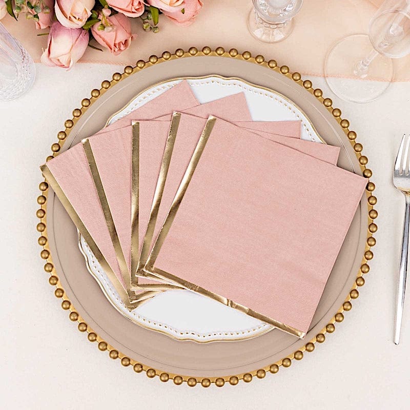 50 Pastel 2 Ply Dinner Cocktail Paper Napkins with Gold Rim