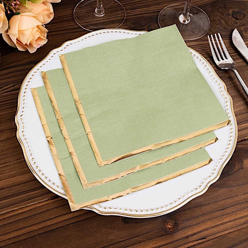 50 Pastel 2 Ply Dinner Cocktail Paper Napkins with Gold Rim